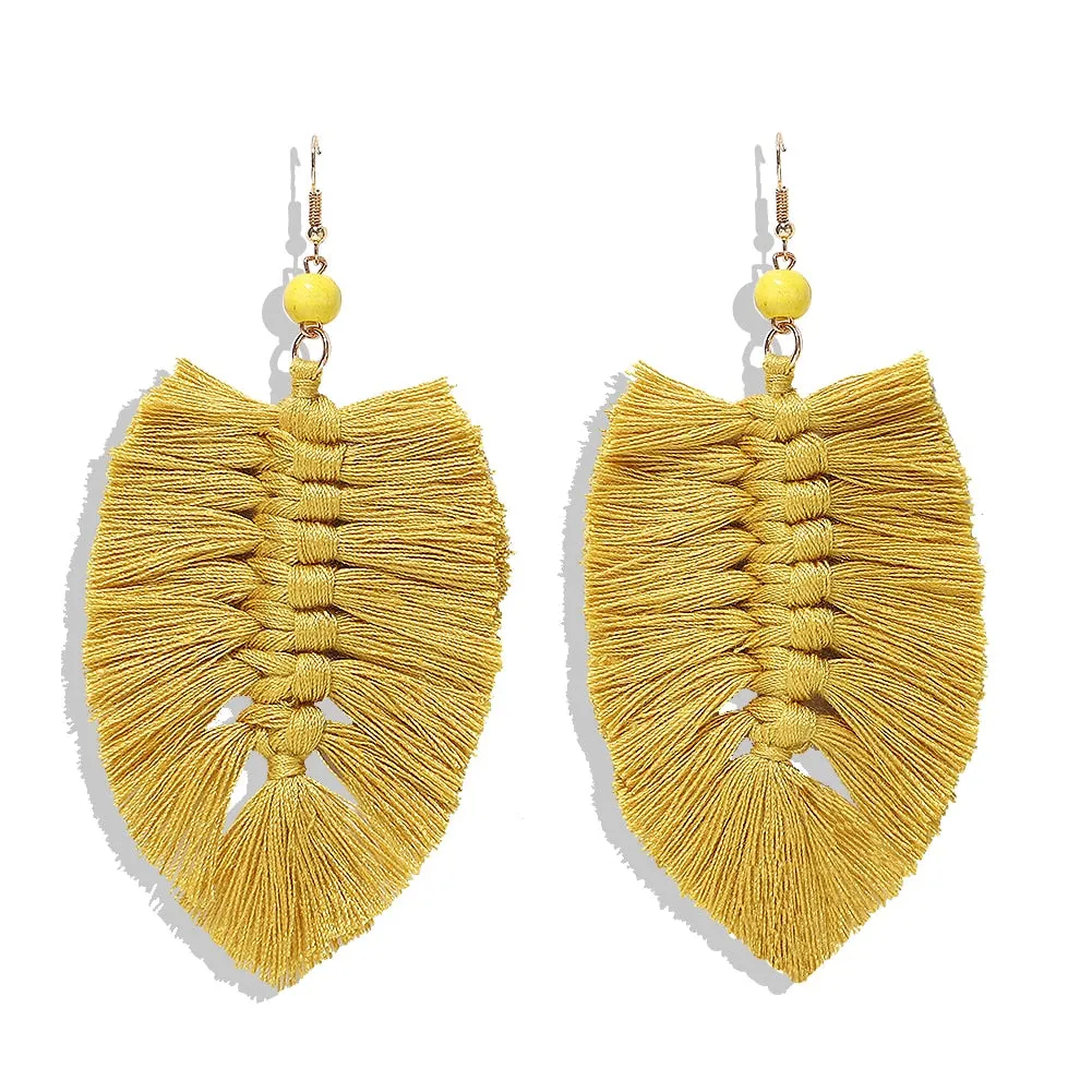 Dvacaman 2020 New Design Bohemian Leaf Shape Tassel Earrings For Women Fashion Weave Macrame Cotton Thread Earrings Drop Jewelry