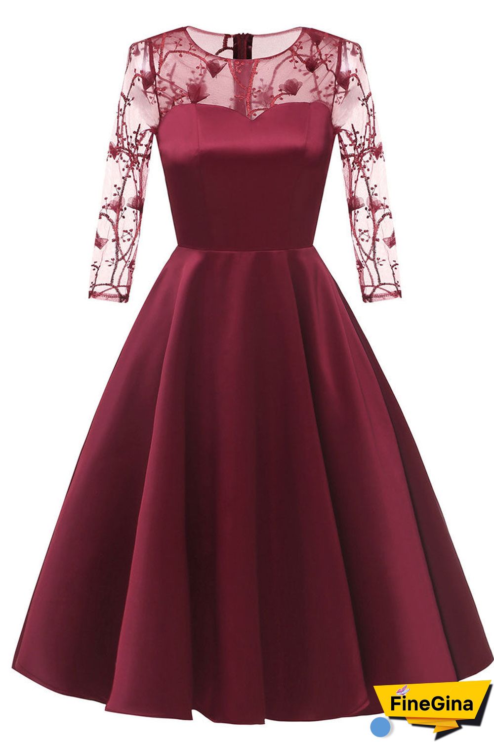Burgundy Applique A-line Satin Homecoming Dress