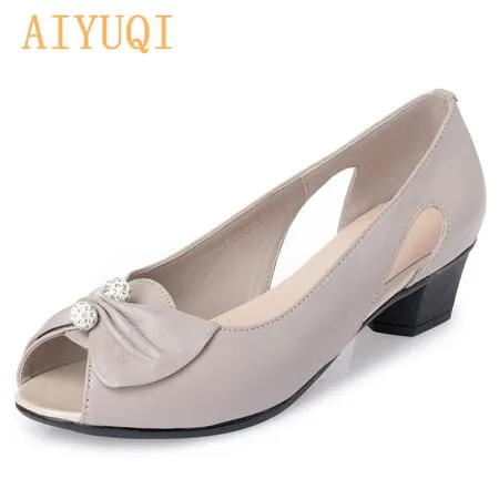 AIYUQI new Genuine Leather woman shoes sandals  butterfly-knot  crystal low heeled and comfortable fashion stylish simplicity