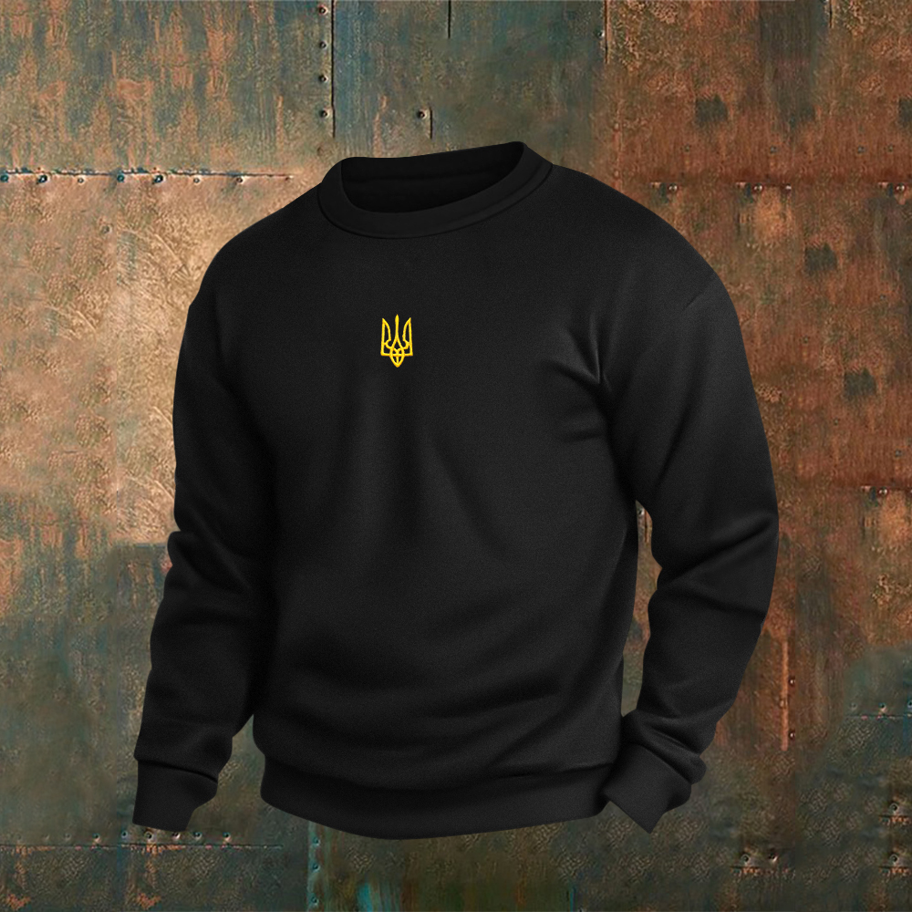 Men's Ukraine Trident Embroidered Crew Neck Casual Sweatshirt artswardrobe