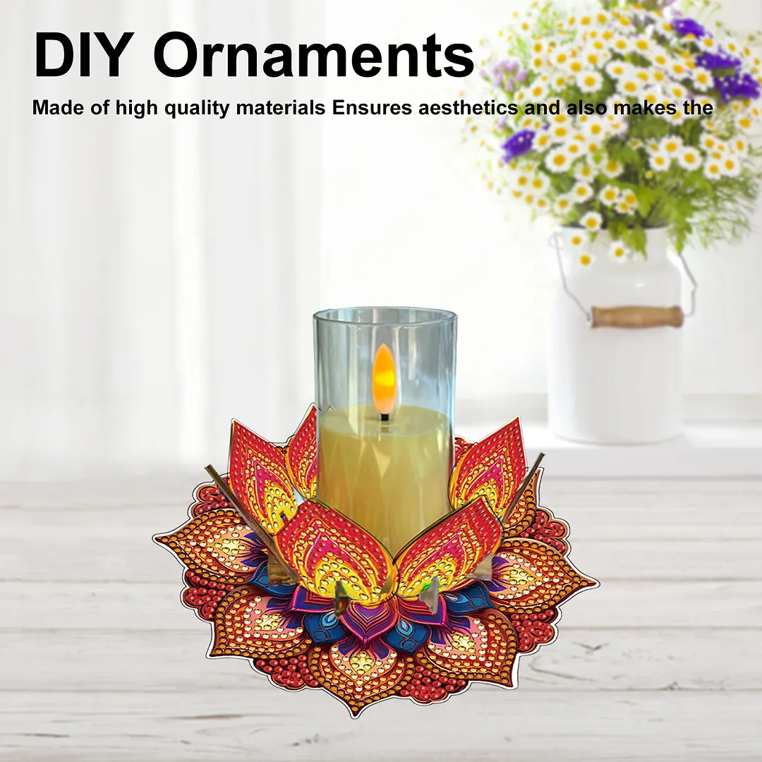 Mandala Lotus-L Acrylic DIY Diamond Painting Candle Holders Without Candles Crystal Painting Tealight Candle Stand Table Centerpiece for Adults Beginners Home Party Decor