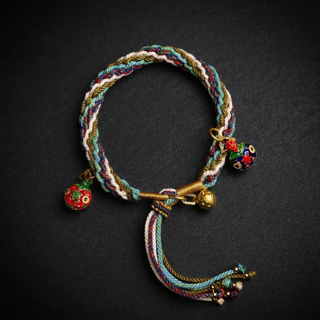 JiStones Eternal Samsara Hand-Woven Bracelet with Prosperity Guardian Charms Vibrant Multi-Color Braid with Prosperity Charms