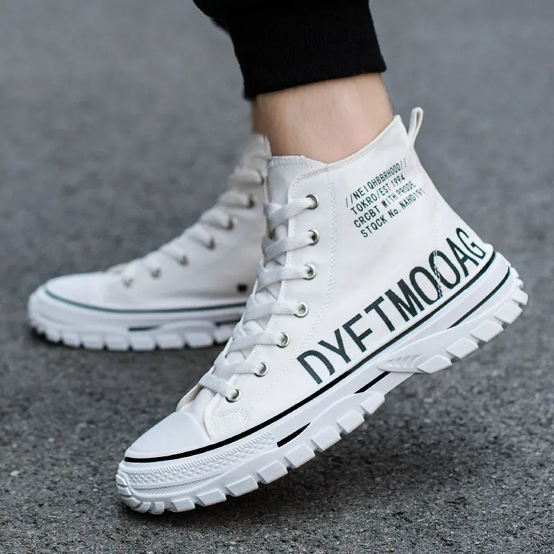 Fashion Men's Canvas Shoes High Top Flat Shoes for Men Blue Black Sneakers Board Shoes Espadrilles Canvas Sneakers Sneakers Men