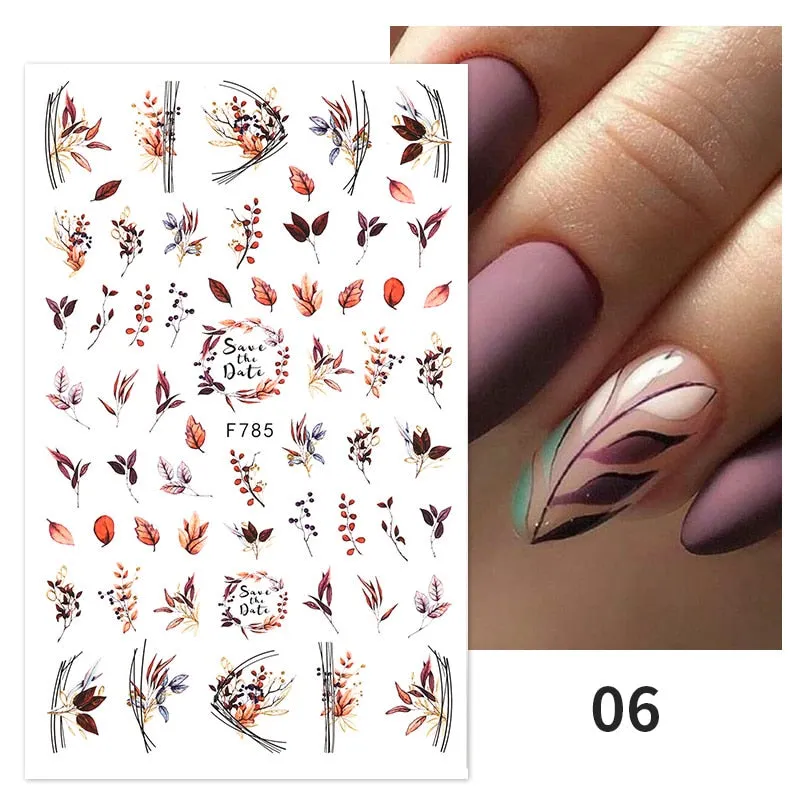 1PC Fall Leaf Flowers Line 3D Nail Sticker Mape Leaves Waves Pattern Decals Slider DIY Nail Art Decoration Wraps For Manicures-Nail Inspo