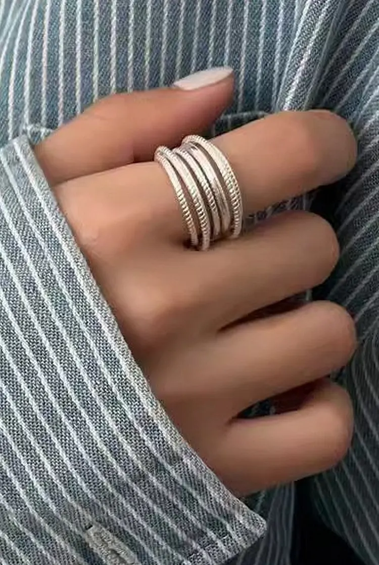 Layered Stacking Ring for Women Heavy Textured Minimalist Band