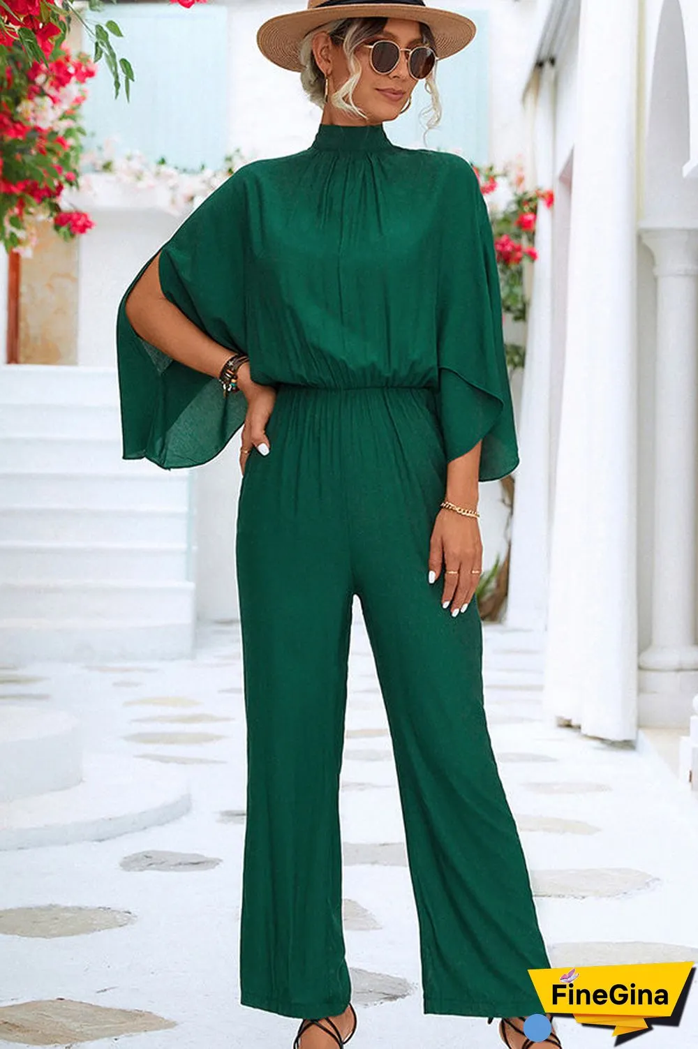 Pleated Solid Color High Waist Jumpsuit