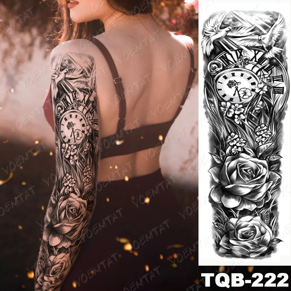 Large Arm Sleeve Tattoo Owl Angel Rose Waterproof Temporary Fake Tatoo Sticker Skull Fox Wings Men Women Full Totem Tatto Artes