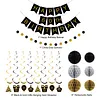 Birthday Decorations, Happy Birthday Banner with Honeycomb Ball, Gift Hanging Swirl Streamer, Circle Dot Garland - Happy Birthday Party Decorations for Men Women Boys Girls (Black & Gold, 60th)