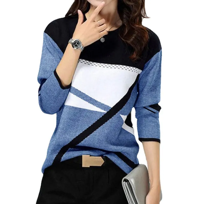 Brownm Loose Color Printed Round Neck Long Sleeve T-shirt