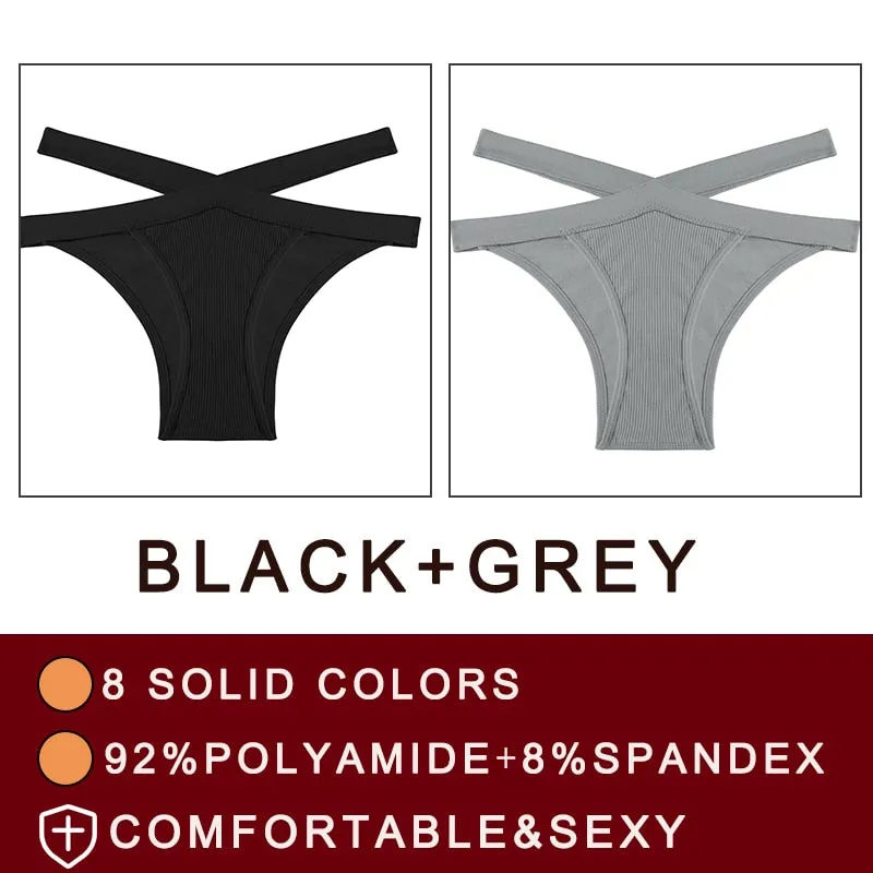 FINETOO 2PCS/Set Fashion Women's Seamless Sexy Panties Lingerie Girls Cross Strap Underwear Briefs 8 Solid Colors Woman Pantys