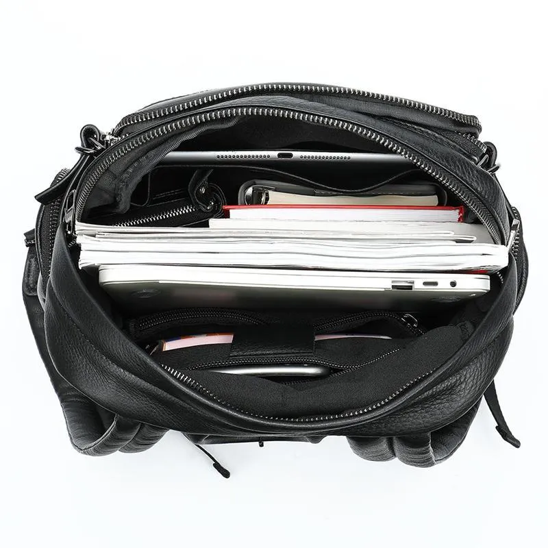 Men's Leather Backpack Large Capacity Computer Bag Retro Style School Bag