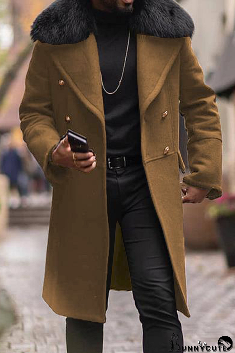 Khaki Fashion Casual Patchwork Split Joint Buckle Turndown Collar Outerwear