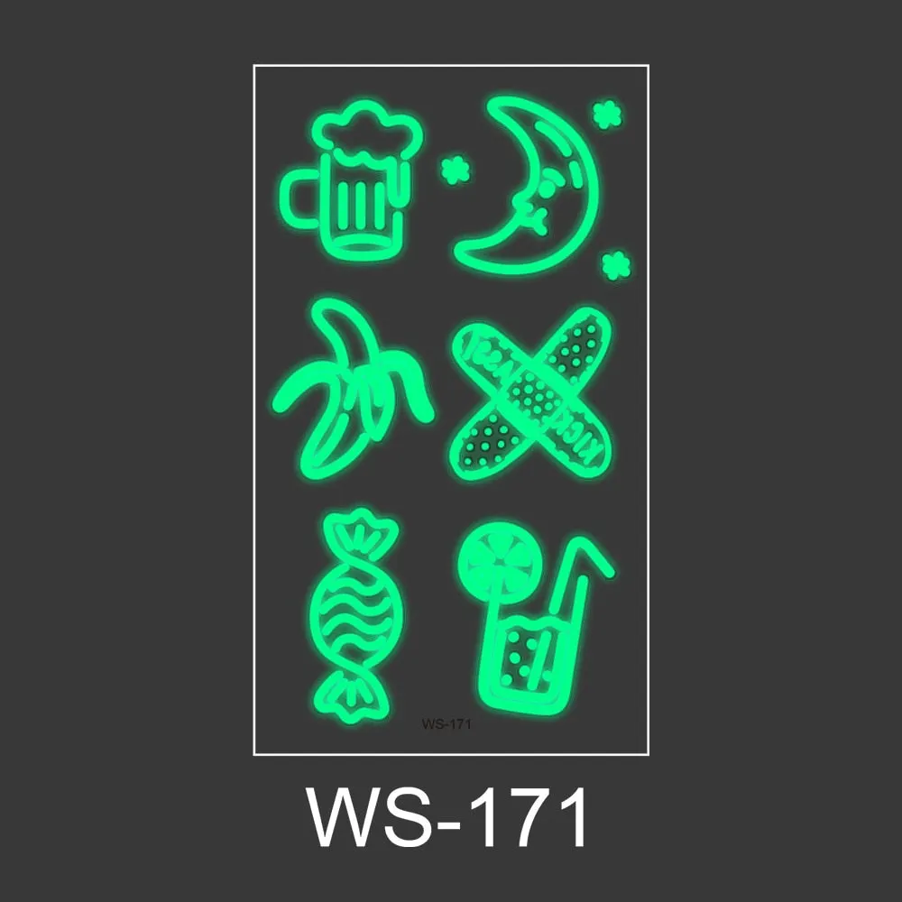 Luminous Tattoo Sticker Nightclub Bar Music Festival Carnival Tattoo Sticker Fluorescent Musical Note Glowing Cool Face Sticker