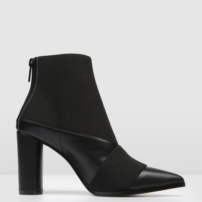 GOOSHOE Black High Round Heels Ankle Boots Woman Pointed Toe Zipper Large Size 43 45 Heeled Booties