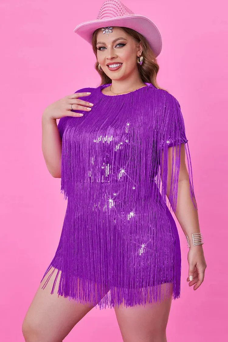 open lace back dress Curvesoul Plus Size Sleeveless Sequin V-Neck Party Midi Dresses, Hot Pink / 5XL main image 0