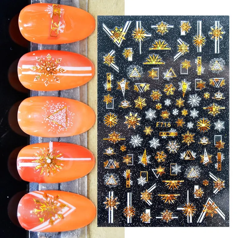 Sliver Bronzing 3D Christmas Nail Art Decoration Sticker Sparkly White Colorful Glitter Geometry Snowflake Winter Slider Foil