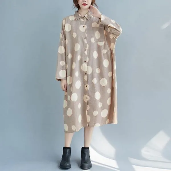 Oversized Women Casual Shirt Dress New 2020 Autumn Vintage Polka Dresses