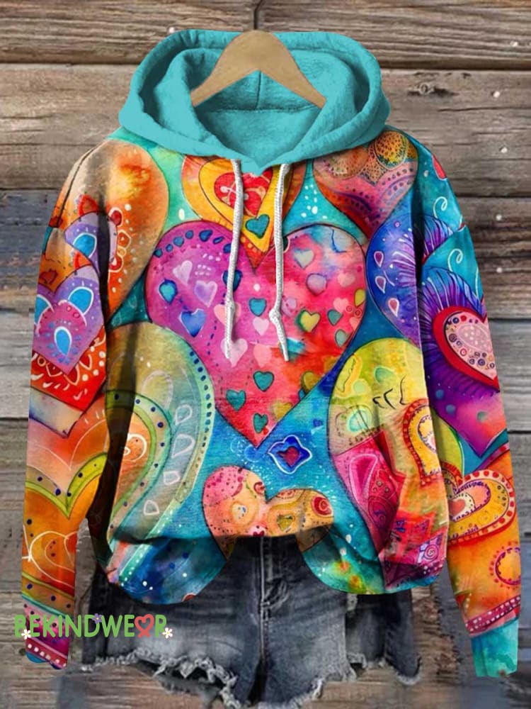 Colorful Heart Casual Hoodie Sweatshirt Multicolor / S