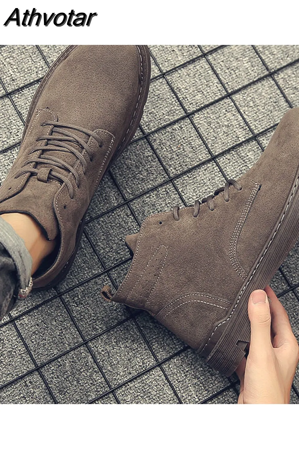 Athvotar Winter New Fashion Boots Male British Mid-Top Worker Boots Hight-Top Vintage Trendy Casual Wild Trendy Shoes 601-0