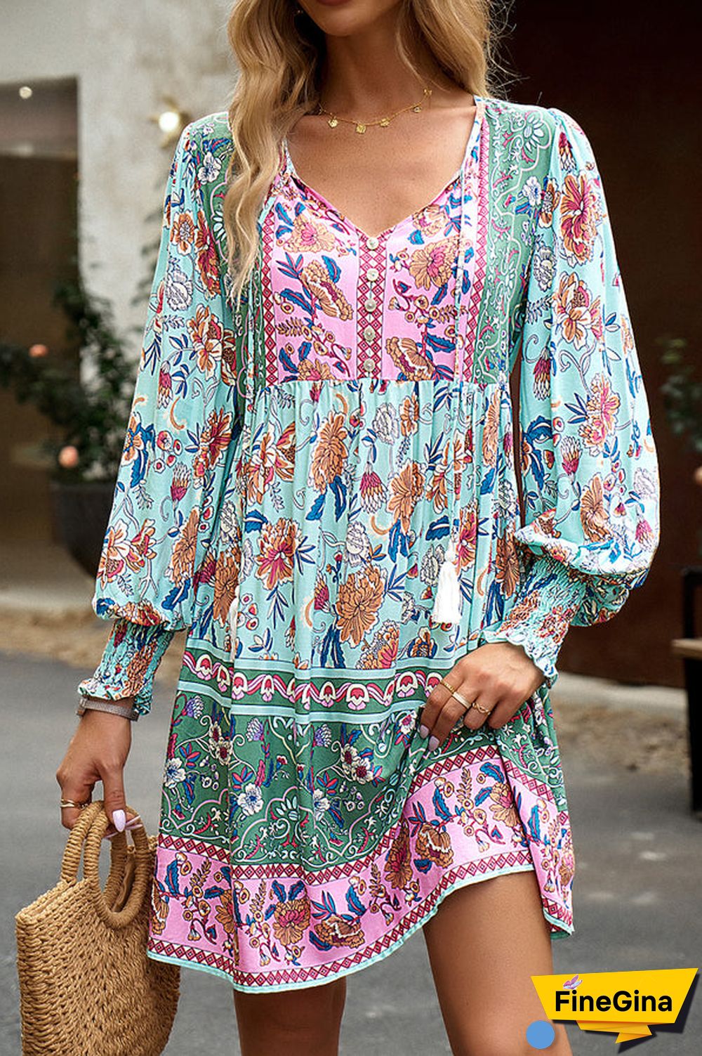 Fashion Casual Printed Long Sleeve Dress
