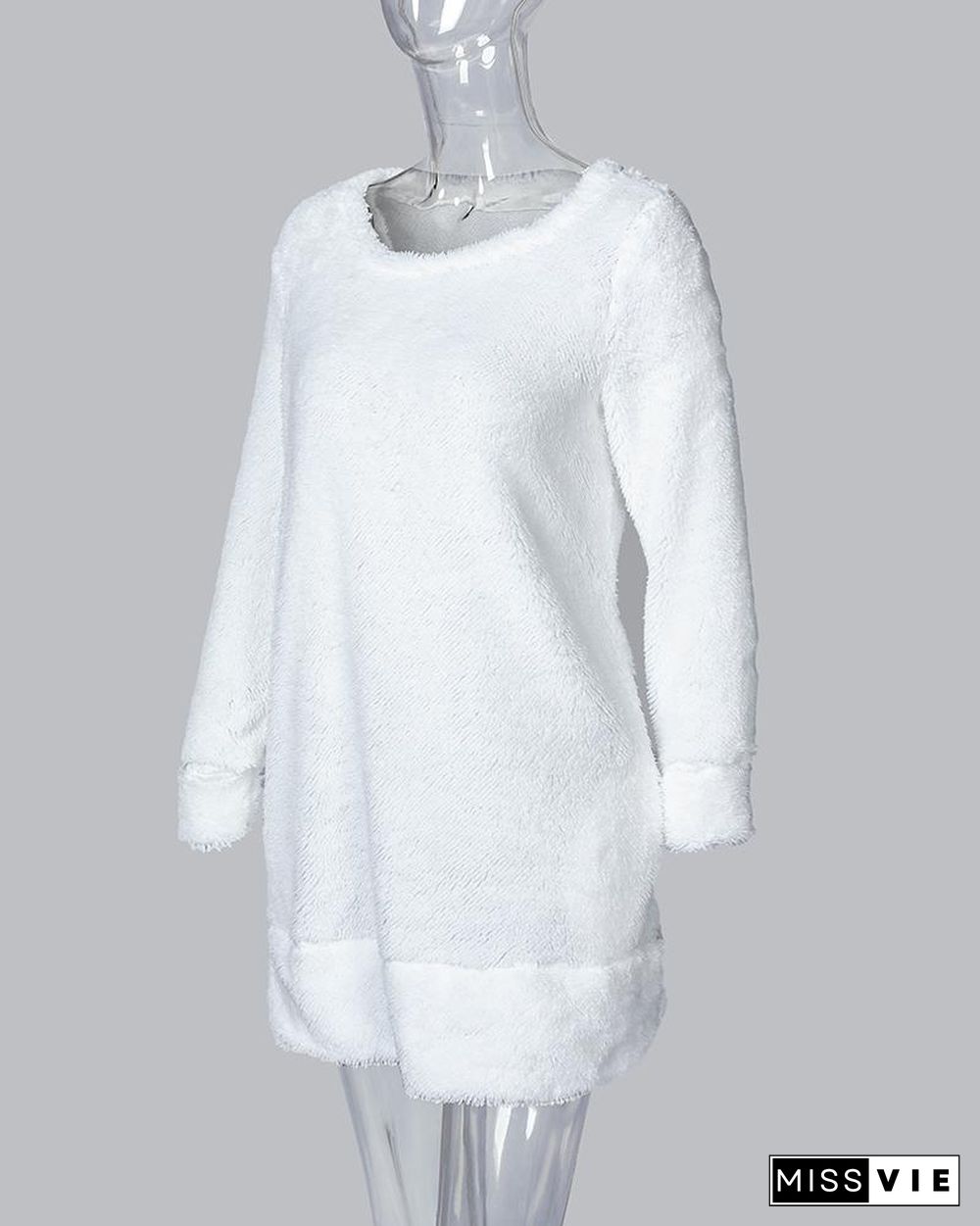 Pocket Design Plain Fluffy Dress P14086