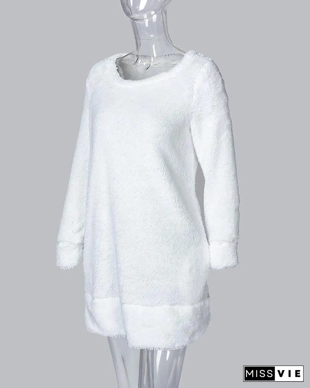 Pocket Design Plain Fluffy Dress P14086