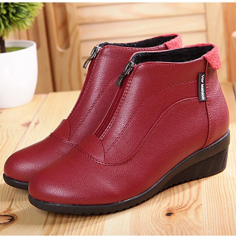 Women Boots Soft Leather Autumn Winter Shoes Woman Plus Size 42 Wedges Heels Botas Mujer Casual Ankle Boots Woman Booties Female
