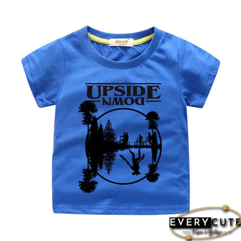 New Fashion Child Round Neck Printed Short-Sleeved Stranger Things Upside Down Graphic T-Shirt