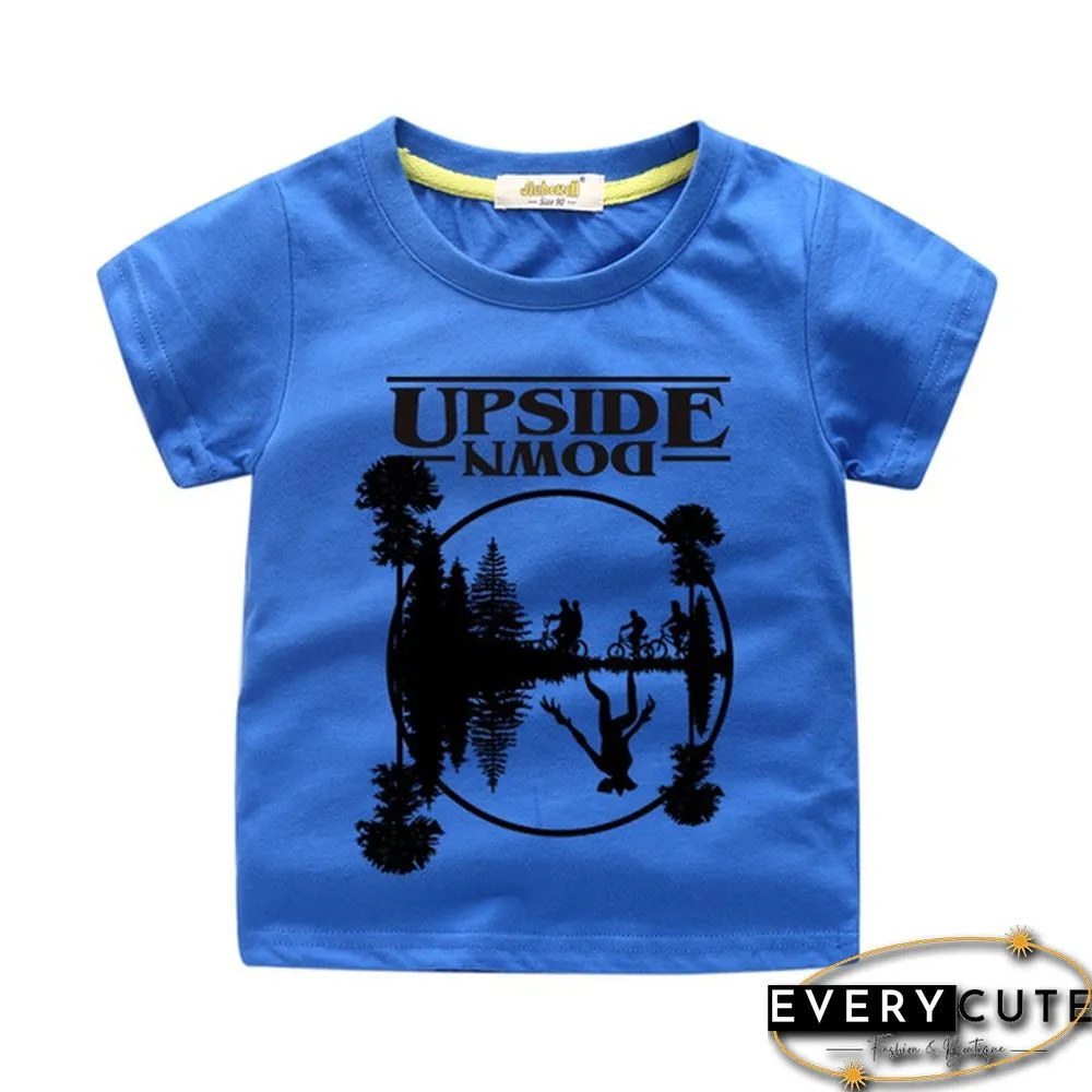 New Fashion Child Round Neck Printed Short-Sleeved Stranger Things Upside Down Graphic T-Shirt