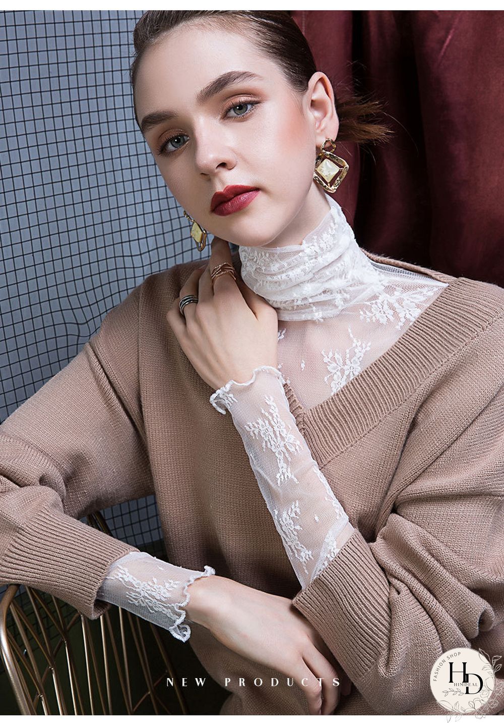 Women Mesh T-shirt Turtleneck Black Lady Lace T-shirt Long Sleeve Autumn Winter Women'sClothing AllMatch Female T-shirts