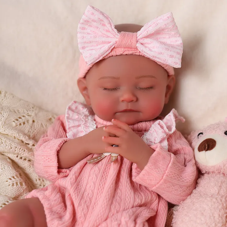Babeside Liors 16" Full Silicone Reborn Baby Doll &ndash; African American Sleeping Girl in Pink Knit Outfit