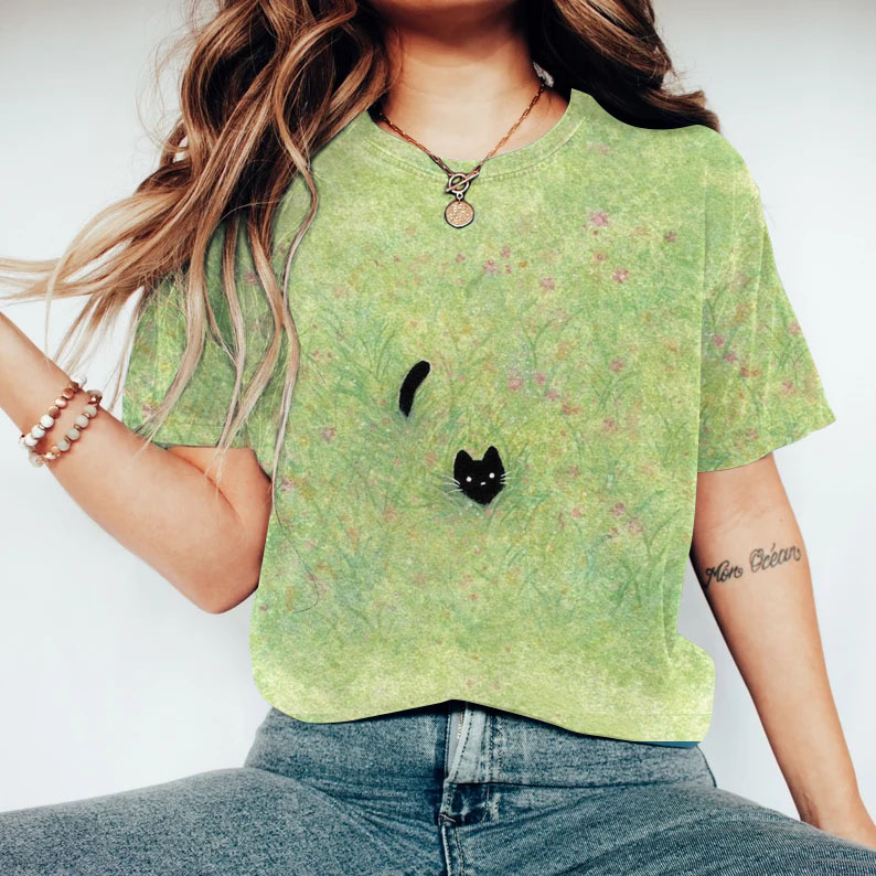 Plant & Cat Painting Art T-Shirt