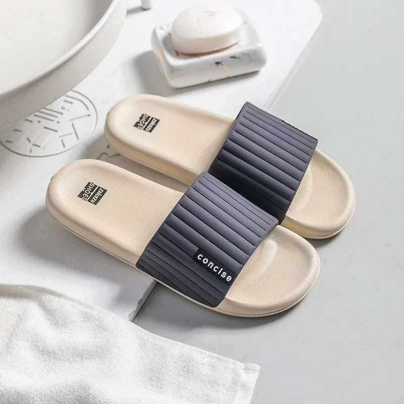 Stripe Home Couple Shoes Men Summer Slippers Outdoor Beach Sandals Women Soft PVC Non-slip Slippers Indoor Shower Flip Flops