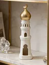 Ramadan Resin Statue Ornament Hollowed Handcrafted Resin Mosque Models Islamic Castle Tabletop Statue for Eid Home Office Decor