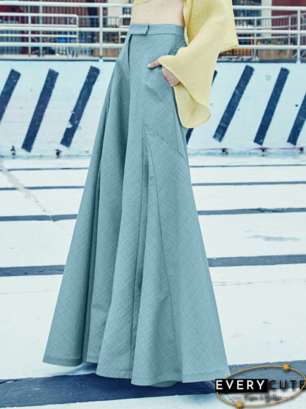 Solid Wide Leg Pocket Zip Front Loose Casual Pants