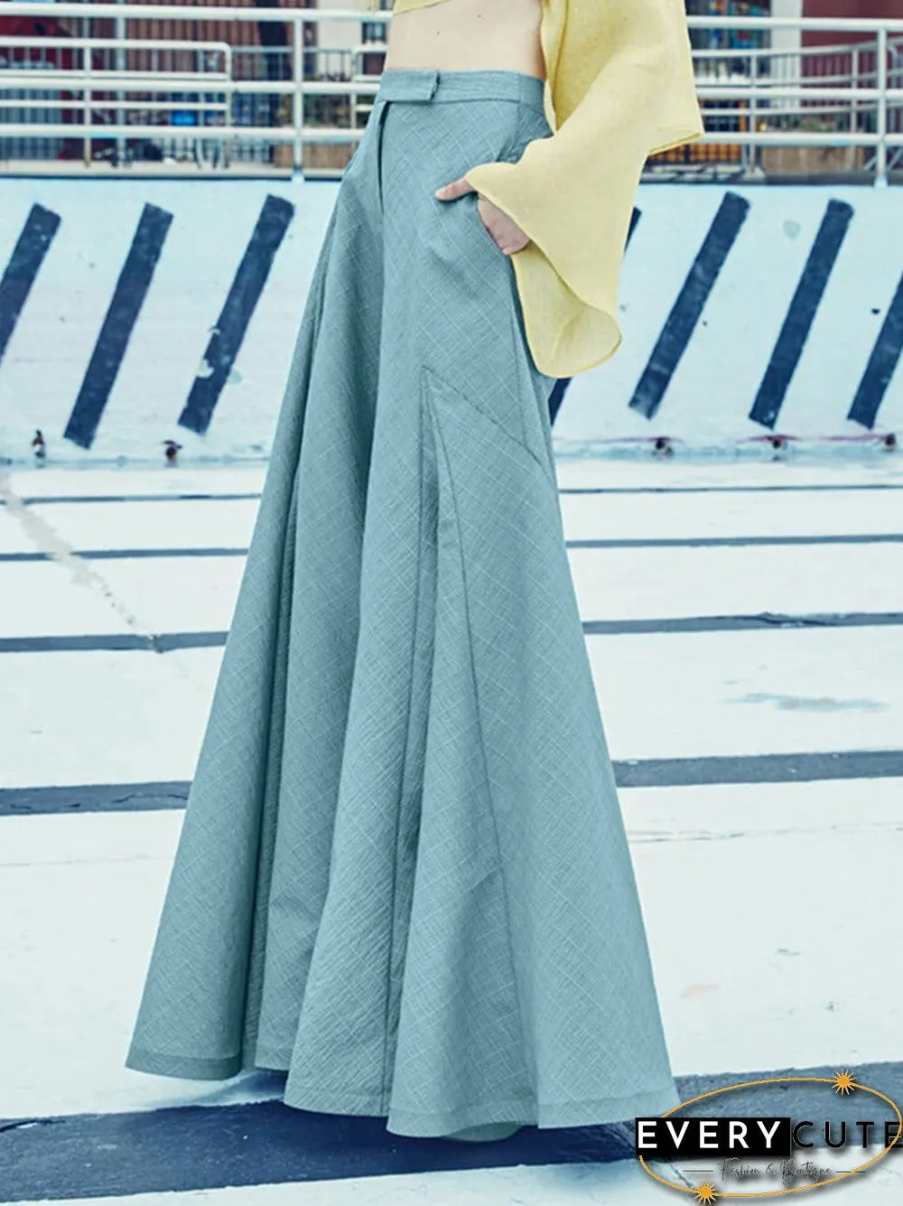Solid Wide Leg Pocket Zip Front Loose Casual Pants