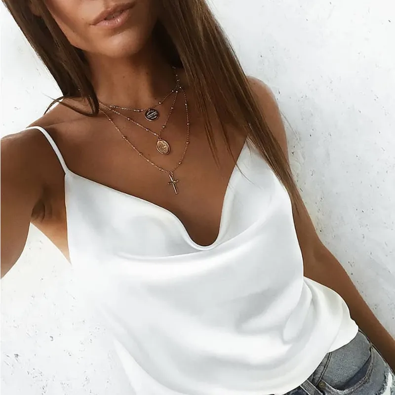 Churchf Churchf Summer Women's Solid Color Sling Small Vest Bottom Silk Chiffon Top