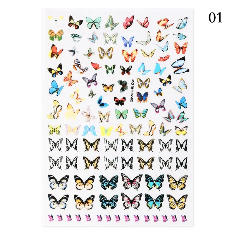 2021 Hot 3D Nail Art Stickers Butterfly Pattern Transfer Sticker Decals Self Adhensive Slider Decoration Nail DIY Design