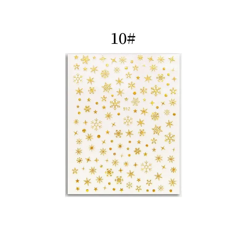 1 Sheet Christmas 5D Nail Stickers Gold And Sliver Snowflakes Transfer Nail Decals Slider Decoration For Manicuries