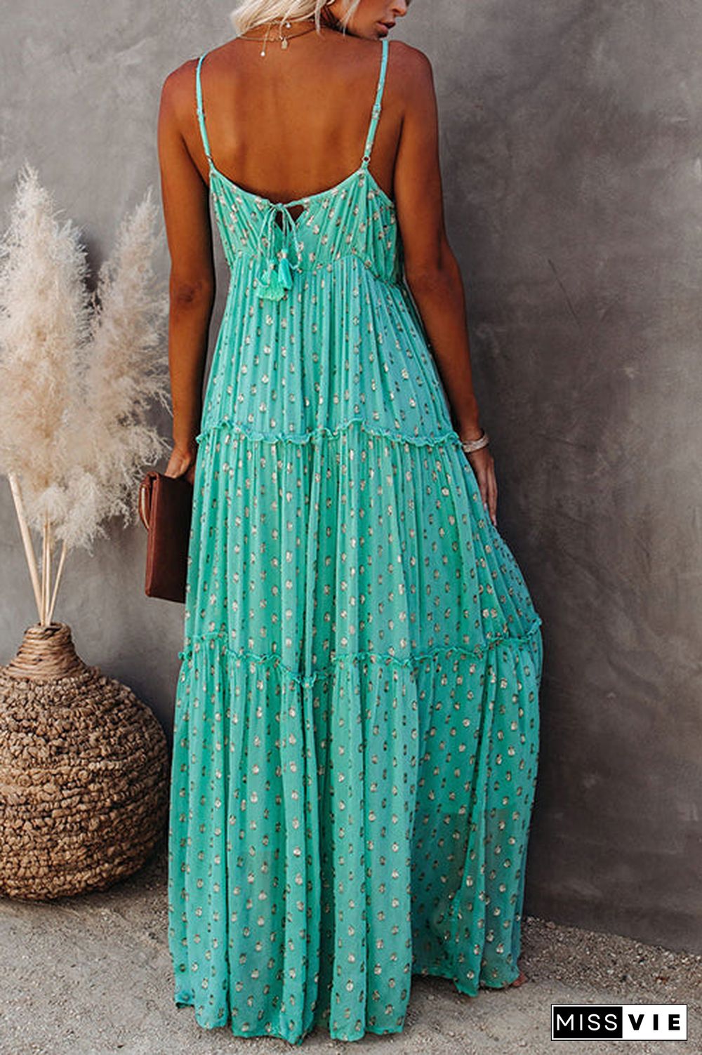 Vacation Mood Metallic Polka Dot Maxi Dress