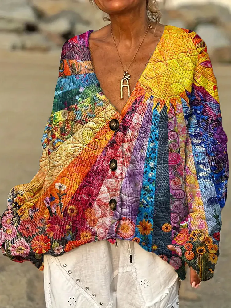 Women's Vintage Floral Pattern Art Print Casual Pullover Sweater