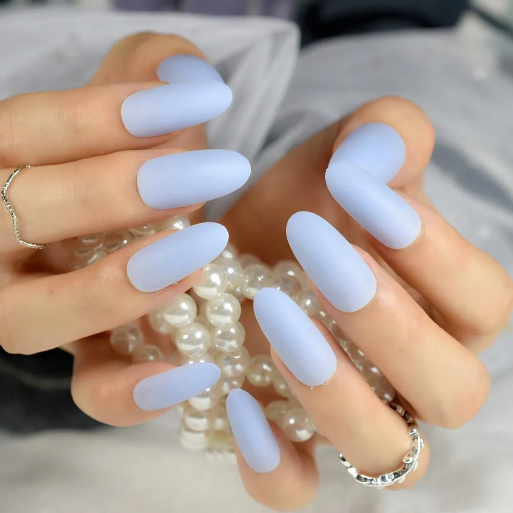 Nail Art Salon Oval Acrylic French Nail Kit Real Medium Length Grace Oval Fake Nails French 24 Tips-Nail Inspo
