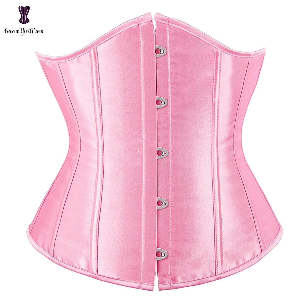 Satin Women's Slimming Outfit Clothes Waist Cincher Lace Up Boned Bustier Top Underbust Corset With G String 28335#