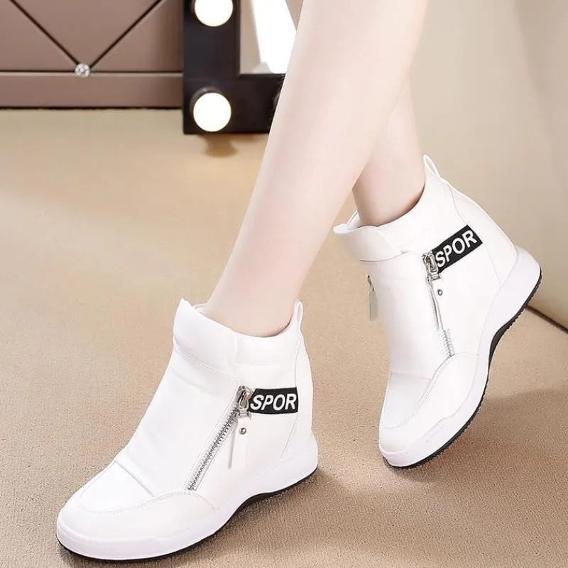 Miaoguan Winter Fur Sneakers Platform Woman Autumn High Top Female Casual Shoes Wedge Side Zipper Fashion Warm Snow Sneakers