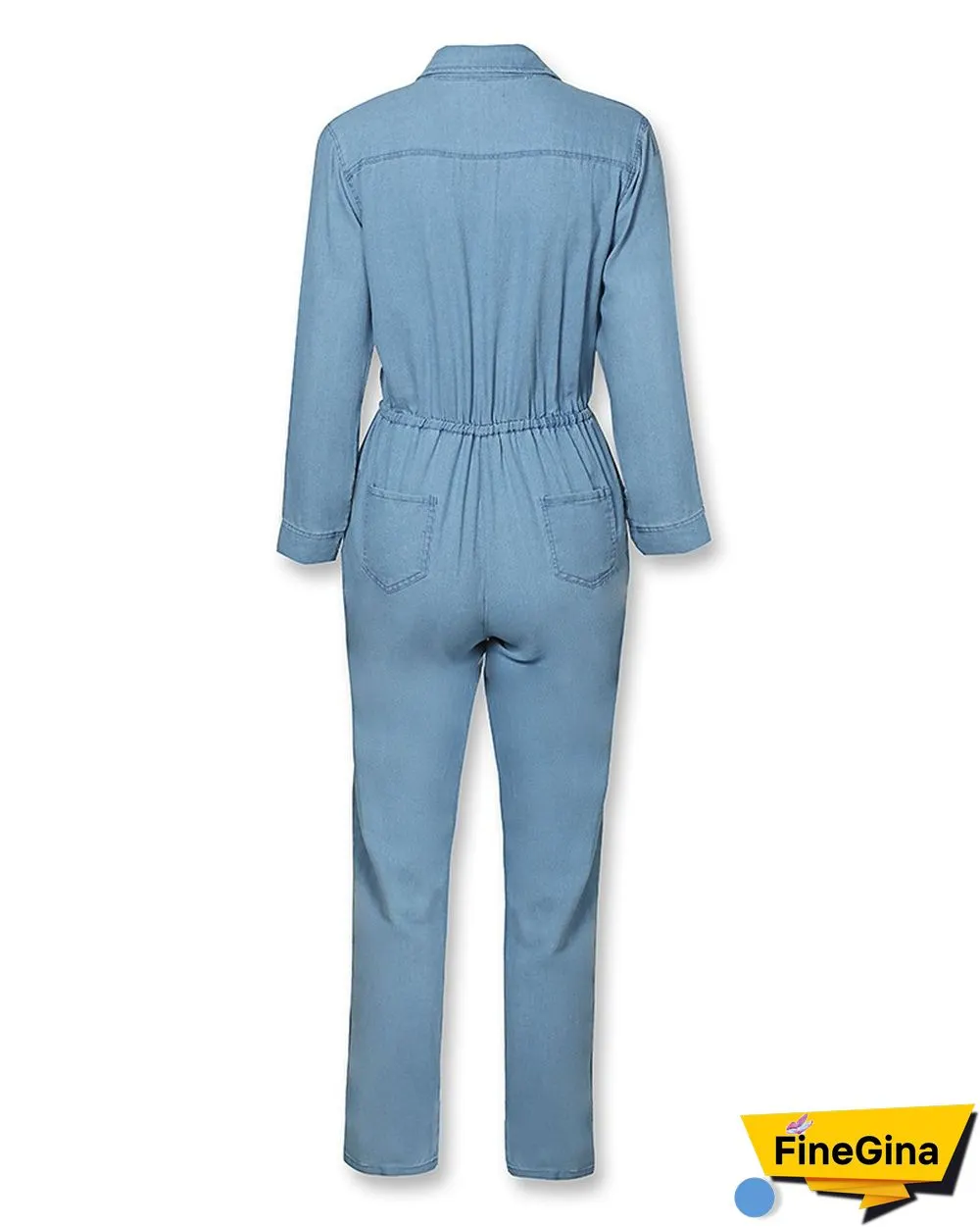 Pocket Design Drawstring Denim Jumpsuit