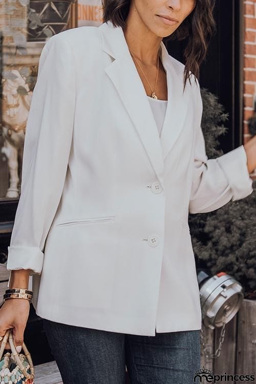 White Button Lapel Blazer