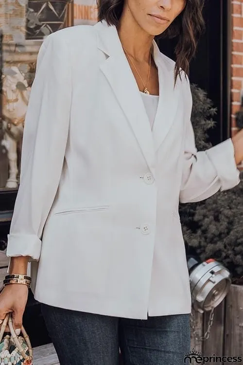 White Button Lapel Blazer