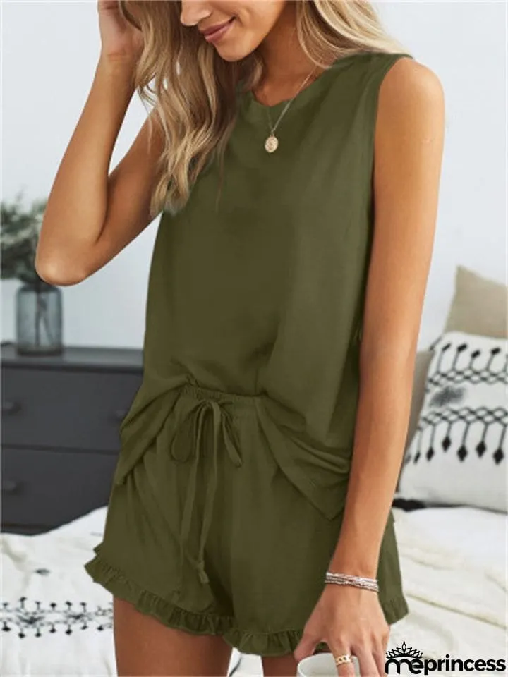 Women's Loose Cozy Round Neck Sleeveless Summer Sets