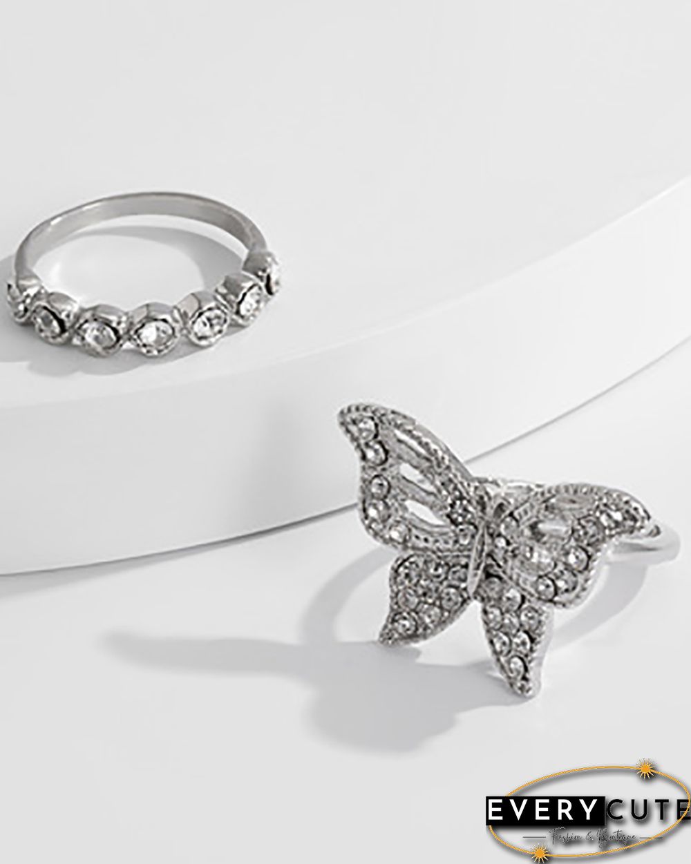 2PCS Rhinestone ButterflyDecor Rings Set
