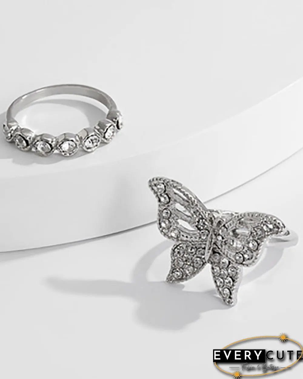 2PCS Rhinestone ButterflyDecor Rings Set